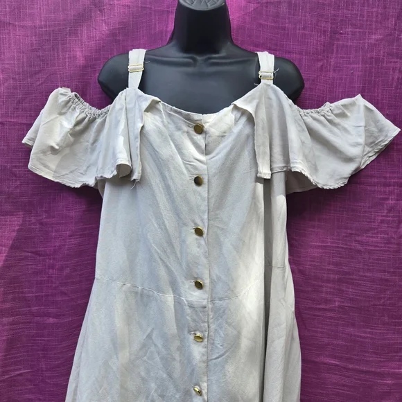 LINEN Ashley Stewart White Cold Shoulder Midi Dress - Picture 3 of 10